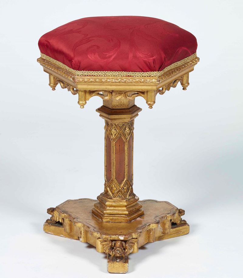 Sgabello da arpa in legno intagliato e dorato. XIX secolo  - Auction Palazzo Loschi Zileri dal Verme - Cambi Casa d'Aste