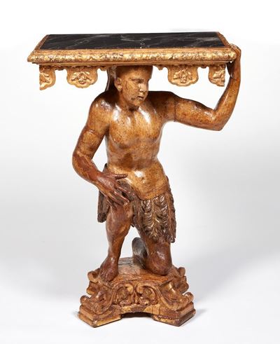 Gueridon in Legno Scolpito, Laccato e Dorato. Arte Barocca del XVIII Secolo, Venezia