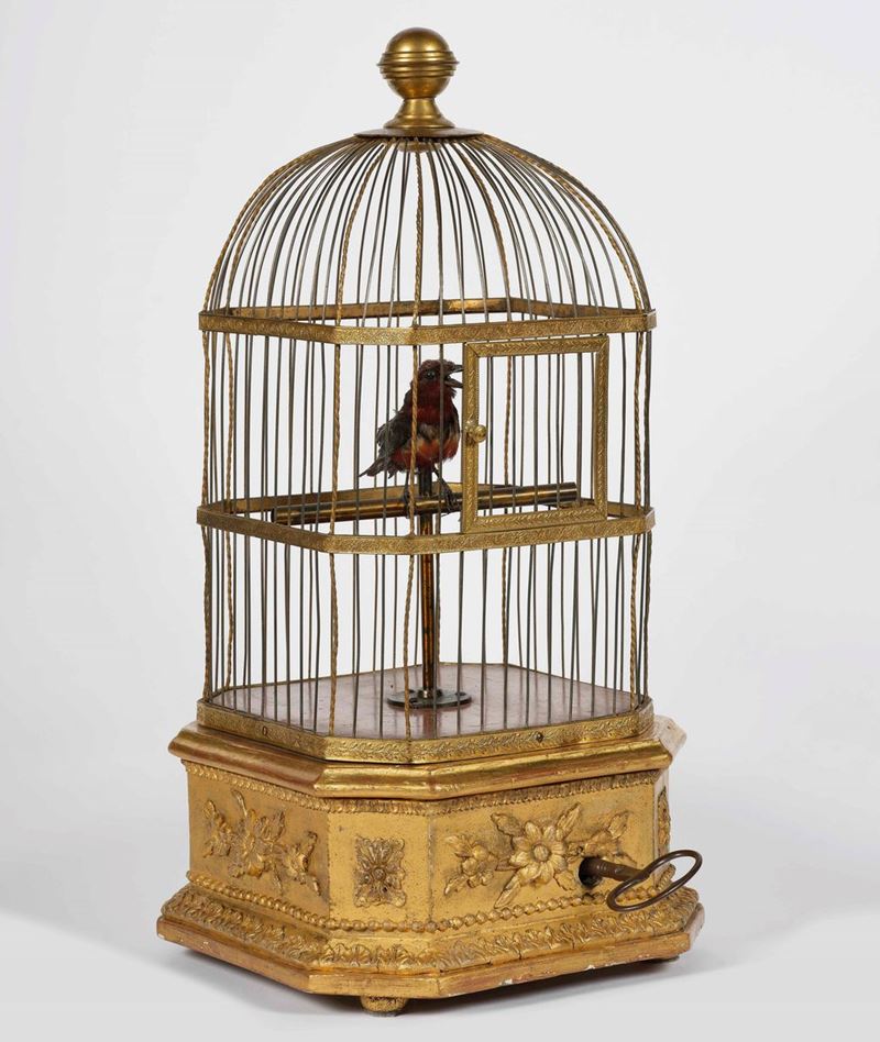 Carillon a foggia di gabbietta con uccellino, Francia XIX secolo  - Asta Palazzo Loschi Zileri dal Verme - Cambi Casa d'Aste