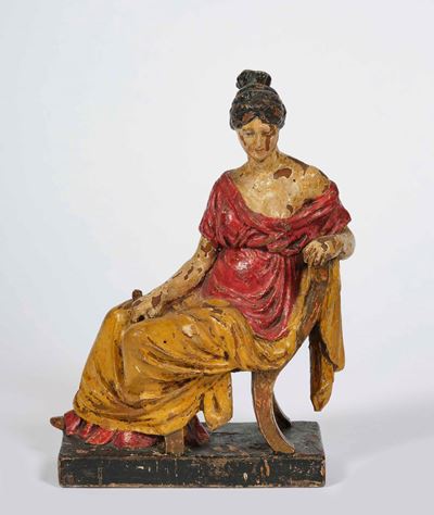 Gentildonna Assisa. Legno Policromo. Arte Neoclassica Italiana (veneto ?), XVIII-XIX Secolo
