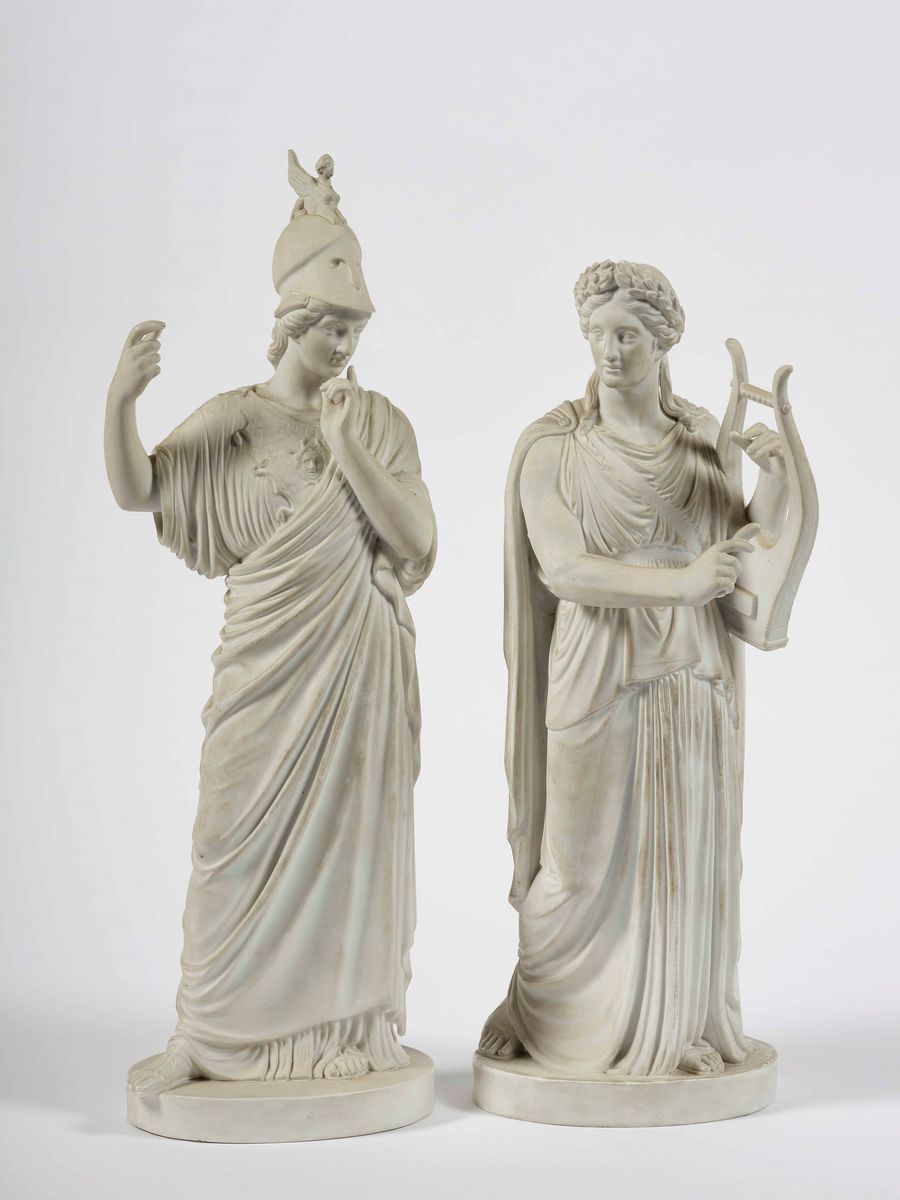 Coppia di grandi sculture, Atena e Apollo da Vilhelm Bissen, Danimarca,  Manifattura Royal Copenaghen, seconda metà