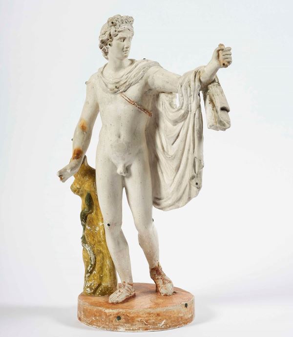 Apollo del Belvedere. Modelletto in gesso con tracce di policromia. Plasticatore neoclassico. XIX secolo