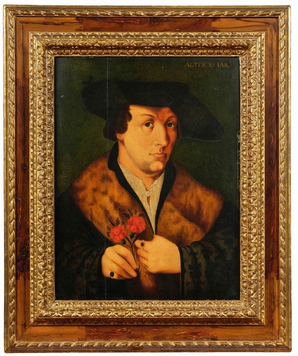 Hans Burgkmair attribuito a - Ritratto di uomo con garofano
