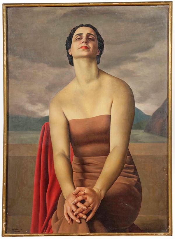 Ugo Celada da Virgilio - Ritratto a mezza figura della moglie del pittore