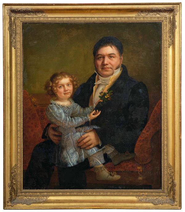 Scuola del XIX secolo Ritratto di gentiluomo con bambina in grembo