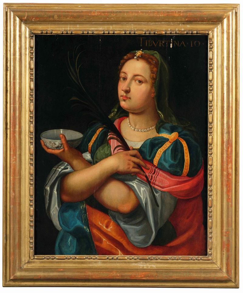 Lambert Sustris : Sibilla Tiburtina  - olio su tavola - Auction Palazzo Loschi Zileri dal Verme - Cambi Casa d'Aste