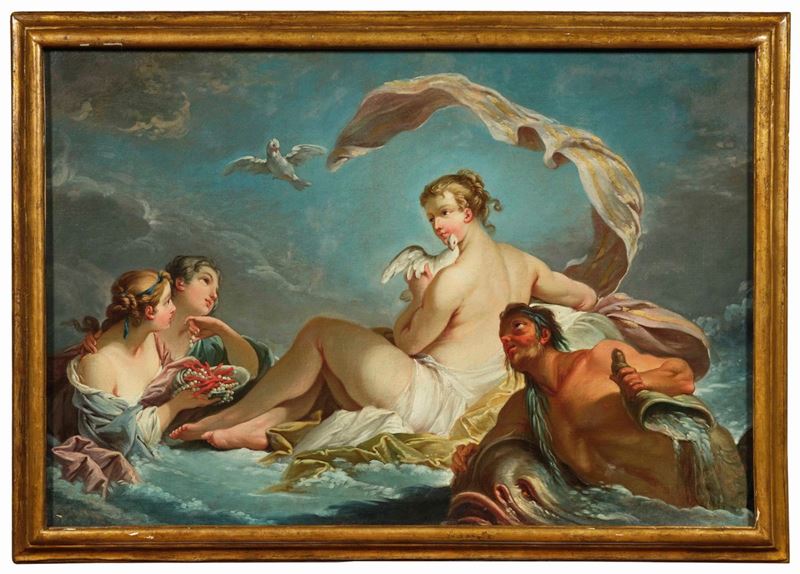 Scuola francese del XVIII secolo La nascita di Venere  - olio su tela - Asta Palazzo Loschi Zileri dal Verme - Cambi Casa d'Aste