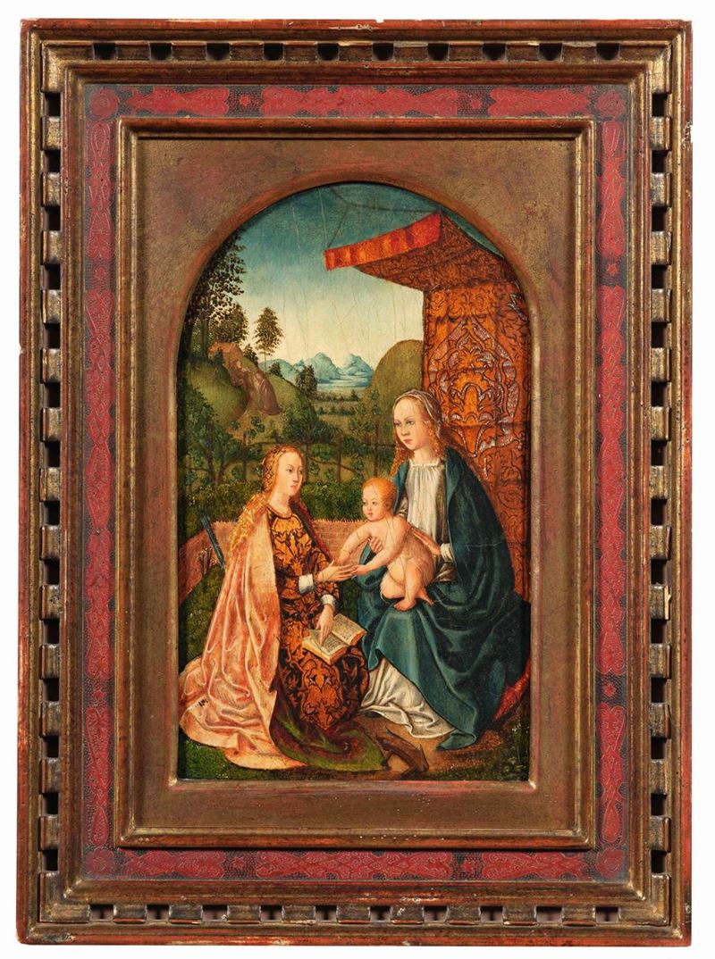 Maestro di Hoogstraeten : Matrimonio mistico di Santa Caterina  - olio su tavoletta - Auction Palazzo Loschi Zileri dal Verme - Cambi Casa d'Aste