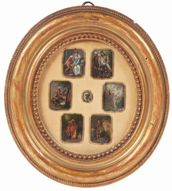 Gruppo di sette miniature. XIX secolo