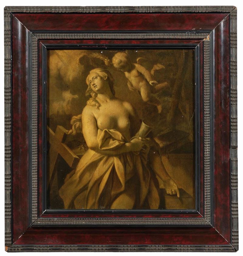 Artista del nord Europa attivo in Italia alla fine del XVII secolo Allegoria della Fede  - olio su tavoletta - Auction Palazzo Loschi Zileri dal Verme - Cambi Casa d'Aste