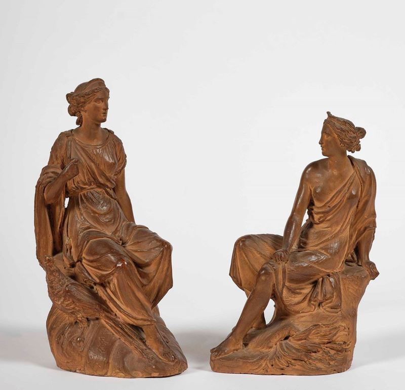 Diana e Giunone. Terracotta modellata. Arte neoclassica del XVIII-XIX secolo  - Asta Palazzo Loschi Zileri dal Verme - Cambi Casa d'Aste