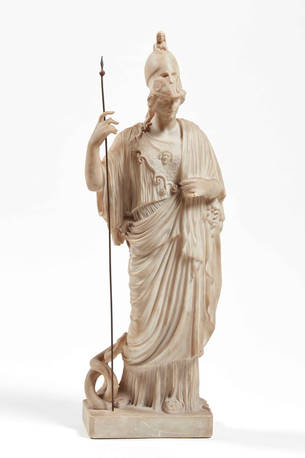 Pallade Atena. Marmo bianco statuario. Arte neoclassica XVIII-XIX secolo