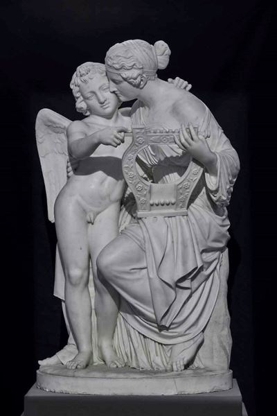 Eros e la Musa Erato. Marmo Bianco. Arte Neoclassica del XIX Secolo