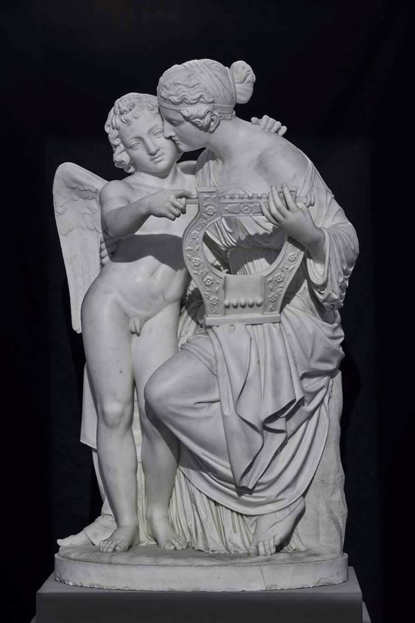 Eros e la Musa Erato. Marmo bianco. Arte neoclassica del XIX secolo