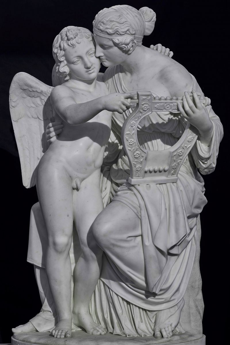 Eros e la Musa Erato. Marmo Bianco. Arte Neoclassica del XIX Secolo