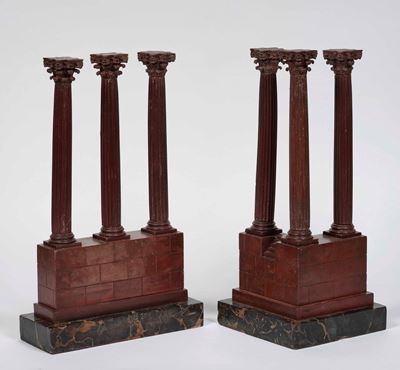 Due Modelli Architettonici del Tempio di Giove Tonante a Roma. Marmo Rosso Antico e Altri Materia...