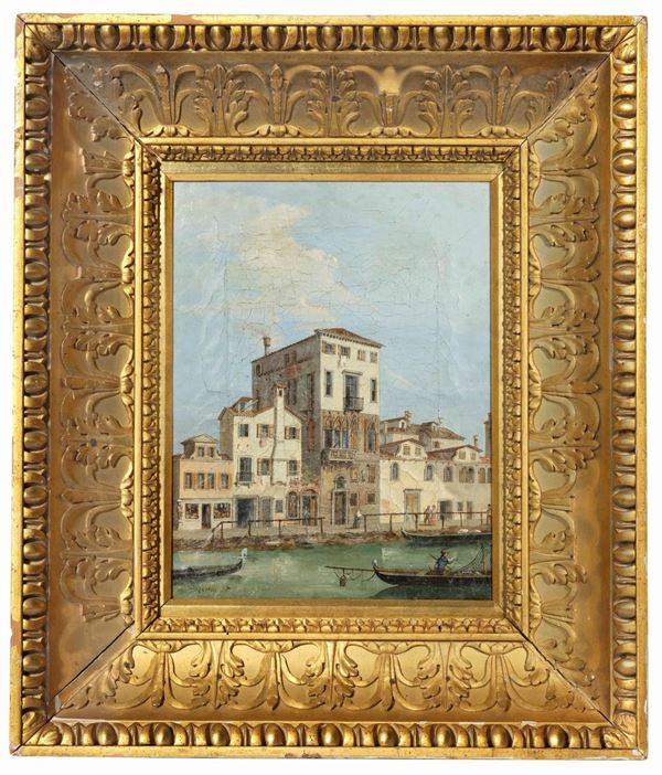 Vincenzo Chilone - Veduta del ponte dei mori e della casa di Tintoretto a Venezia