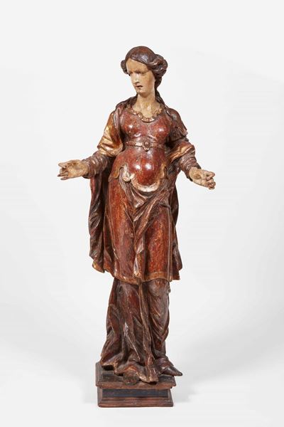 Madonna Annunciata. Scultura in Legno Policromo. Tirolo Meridionale, Seconda Metà XVI-XVII Secolo