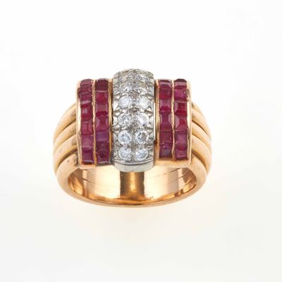 Lotto Composto da una Spilla Firmata Walser Wald con Diamanti e Rubini Sintetici ed un Anello con...
