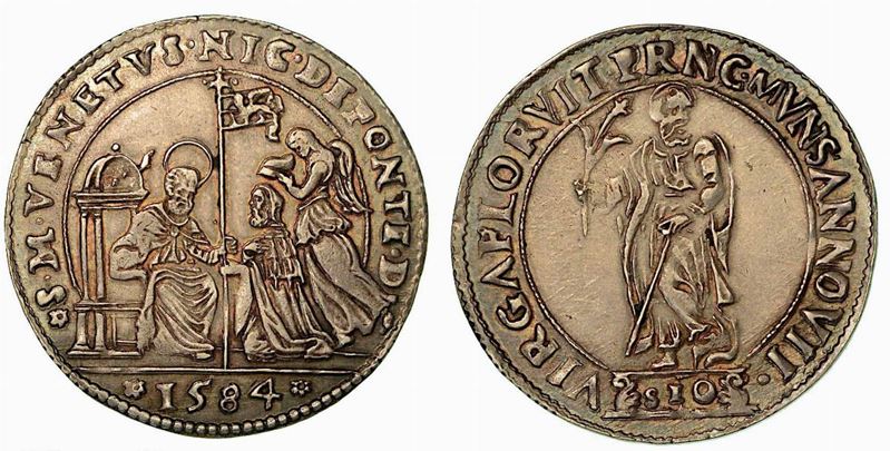 VENEZIA. Nicolò da Ponte, 1578-1585. Osella 1584 (anno VII).  - Auction Numismatics - Cambi Casa d'Aste