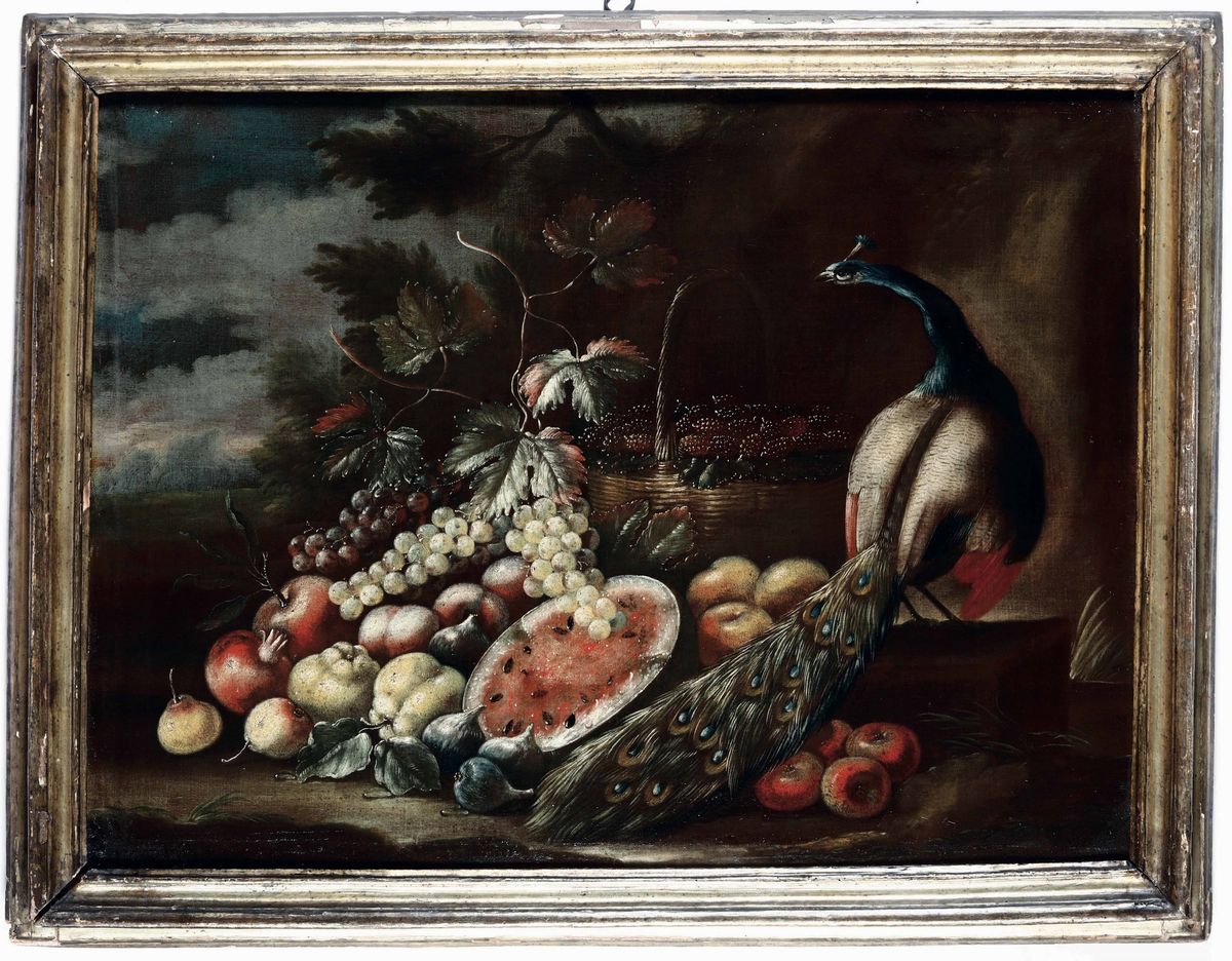 Scuola Dell’italia Meridionale del XVIII Secolo Nature Morte con Frutta, Vasellame e Volatili