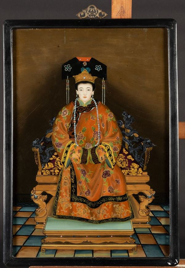 Dipinto su vetro raffigurante Imperatrice, Cina, XX secolo