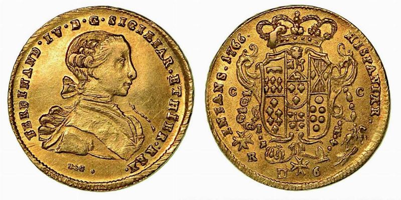 NAPOLI. Ferdinando IV di Borbone, 1759-1825 (I periodo, 1759-1799). Da 6 ducati 1766.  - Auction Numismatics - Cambi Casa d'Aste
