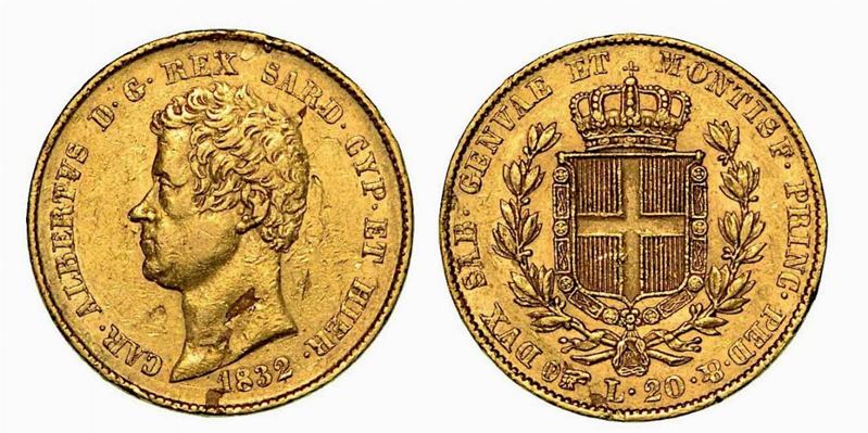 REGNO DI SARDEGNA. Carlo Alberto di Savoia, 1831-1849. 20 lire 1832, zecca di Torino.  - Auction Numismatics - Cambi Casa d'Aste