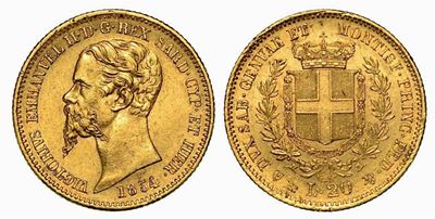 Regno di Sardegna. Vittorio Emanuele II di Savoia, 1849-1861. 20 Lire 1854, Zecca di Genova.