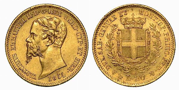 REGNO DI SARDEGNA. Vittorio Emanuele II di Savoia, 1849-1861. 20 Lire 1854, zecca di Genova.