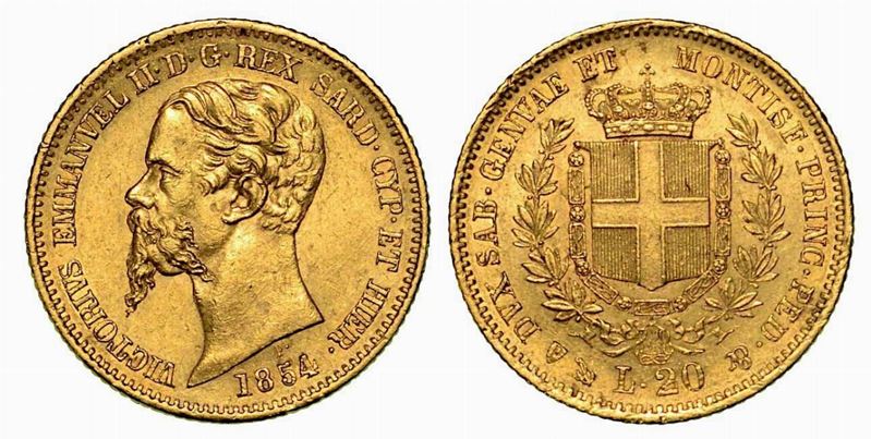 REGNO DI SARDEGNA. Vittorio Emanuele II di Savoia, 1849-1861. 20 Lire 1854, zecca di Genova.  - Auction Numismatics - Cambi Casa d'Aste