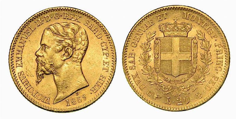 REGNO DI SARDEGNA. Vittorio Emanuele II di Savoia, 1849-1861. 20 Lire 1859, zecca di Torino.  - Asta Numismatica - Cambi Casa d'Aste