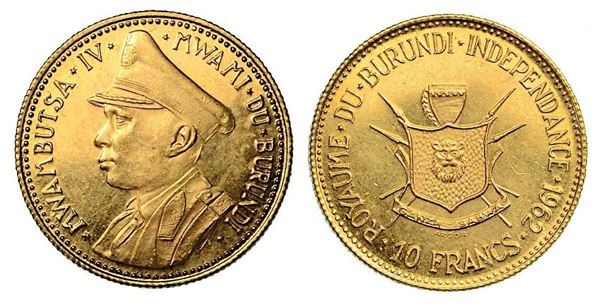 BURUNDI. Mwambutsa IV, 1962-1966. 10 Francs 1962. Per l'indipendenza del Burundi.