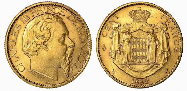 MONACO. Charles III, 1856-1889. 100 Francs 1882, zecca di Parigi.