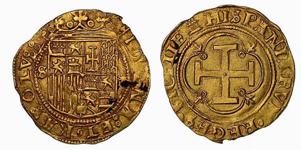 SPAGNA. Juana I de Castilla e Carlos V , 1504-1516. Escudo, zecca di Siviglia.