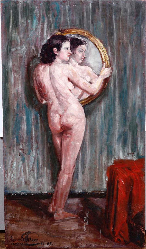 Pittore del XX secolo Figura femminile allo specchio