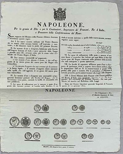 Napoleone I, 1801-1815. Nuove Norme sulla Coniazione e Circolazione delle Monete in Oro e Argento...