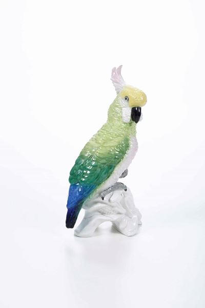 Scultura di Pappagallo Inghilterra, Staffordshire, Manifattura Fine Bone China Crown, XX Secolo
