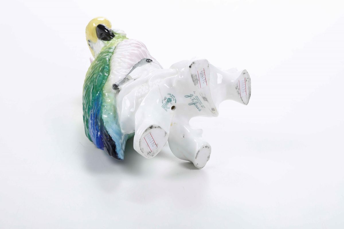Scultura di Pappagallo Inghilterra, Staffordshire, Manifattura Fine Bone China Crown, XX Secolo