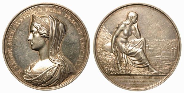 MARIA LUIGIA D'AUSTRIA, 1815-1847. STRADA DA BORGO S. DONNINO AI BAGNI DI TABIANO. Medaglia in argento 1842.
