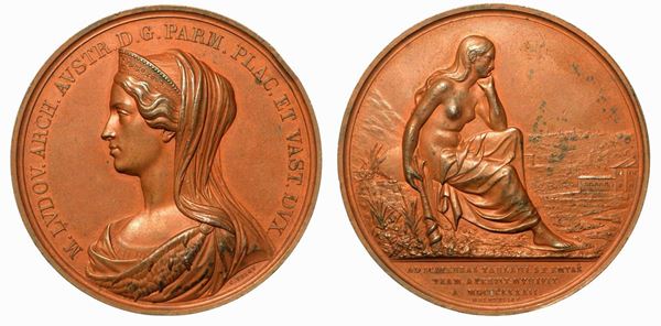 MARIA LUIGIA D'AUSTRIA, 1815-1847. STRADA DA BORGO S. DONNINO AI BAGNI DI TABIANO. Medaglia in bronzo 1842.