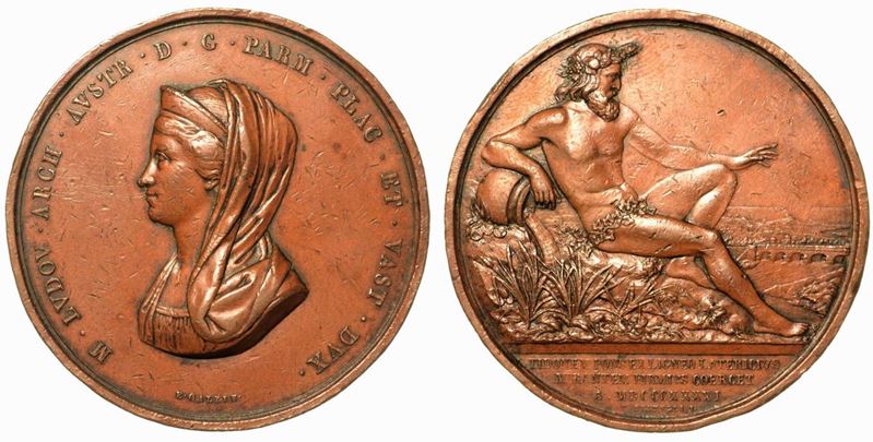 MARIA LUIGIA D'AUSTRIA, 1815-1847. PONTE SUL TORRENTE TIDONE. Medaglia in bronzo 1841.  - Auction Numismatics - Cambi Casa d'Aste
