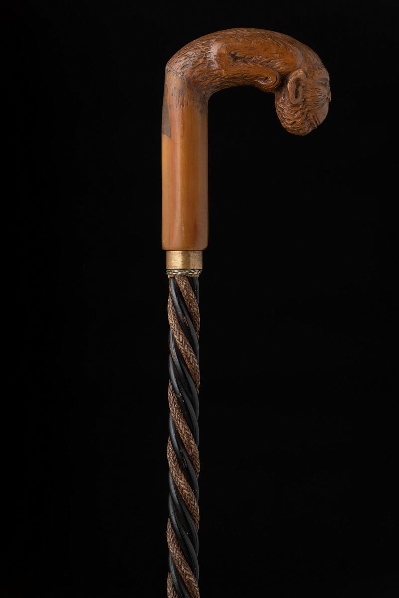 Bastone con Impugnatura in Corno e Legno. Fine XIX Secolo