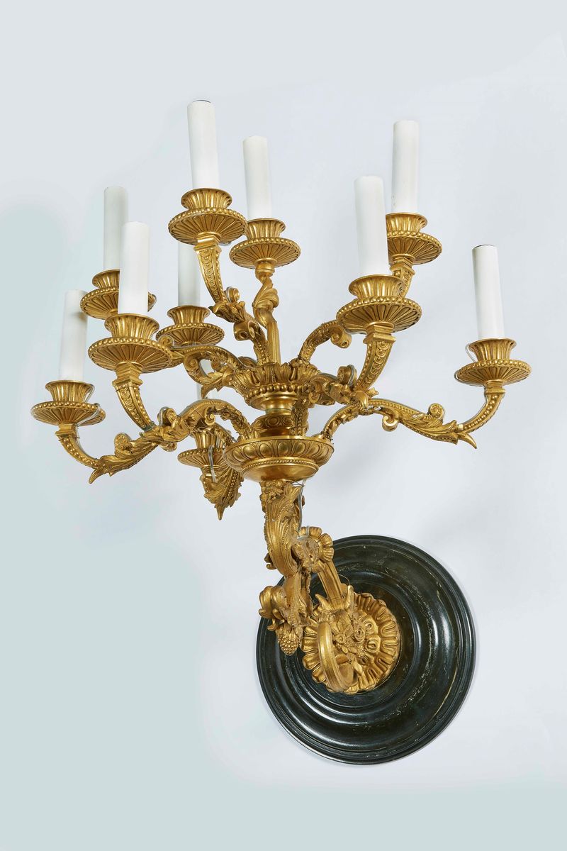 Coppia di Appliques in Bronzo Dorato a Dieci Luci. XX Secolo