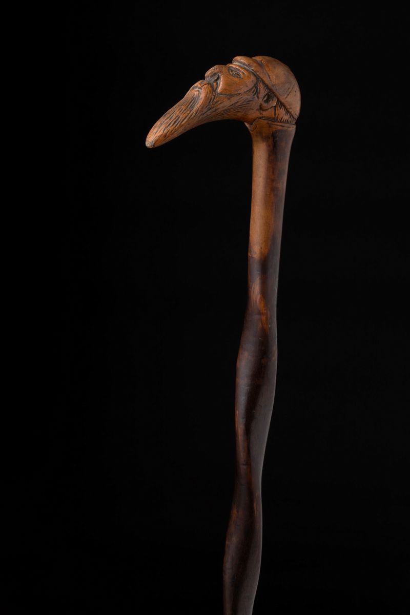 Bastone di Arte Popolare Monossile in Legno. XIX Secolo