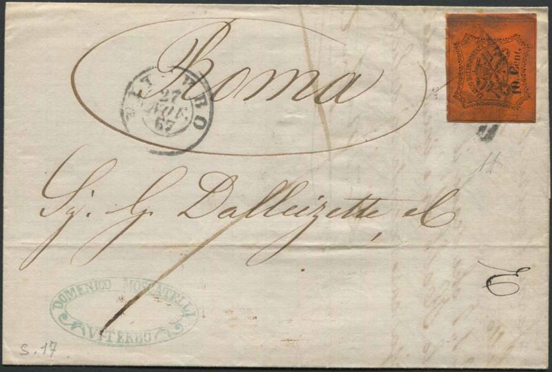 STATO PONTIFICIO. LETTERA DA VITERBO PER ROMA DEL 27 NOVEMBRE 1867.  - Auction Philately - Cambi Casa d'Aste
