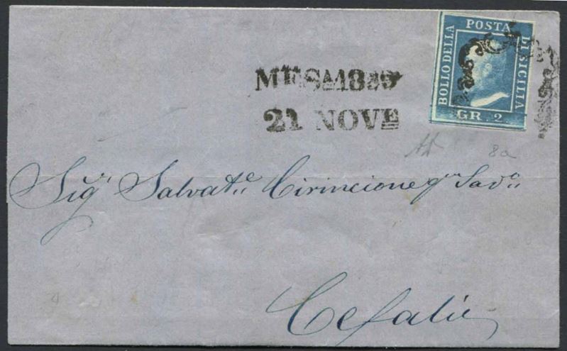 SICILIA. LETTERA DA MESSINA PER CEFALÙ DEL 21 NOVEMBRE 1859.  - Auction Philately - Cambi Casa d'Aste