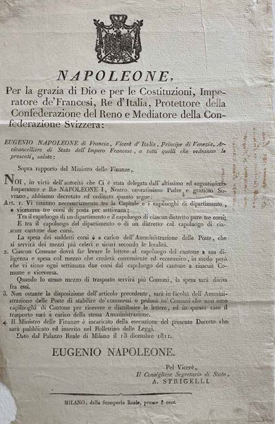 1811, Decreto del 13 Dicembre 1811 di Eugenio Napoleone