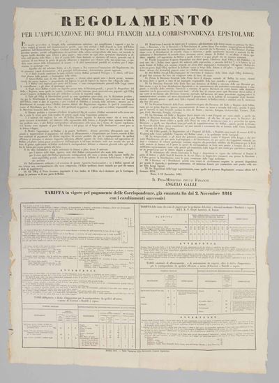 1851, Regolamento “per L’applicazione dei Bolli Franchi alla Corrispondenza Epistolare”
