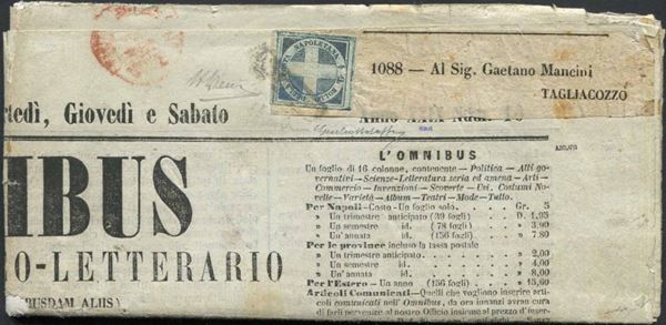 NAPOLI, LUOGOTENENZA. “CROCE DI SAVOIA” (S.16) SU GIORNALE COMPLETO “L’OMNIBUS” DEL 5 FEBBRAIO 1861  [..]